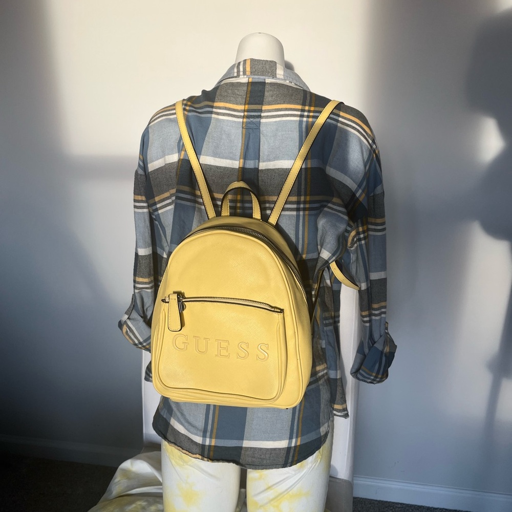 GUESS Yellow Leather Backpack with Embossed Logo